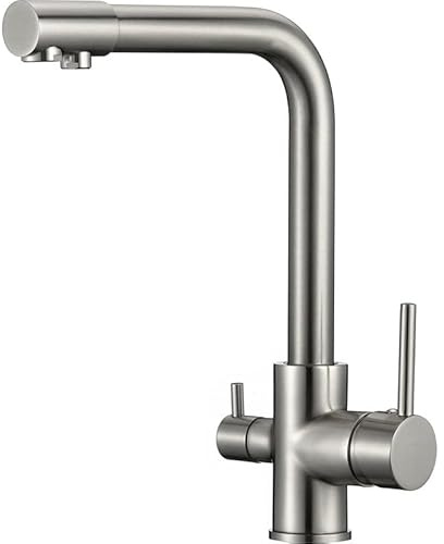 VALAZ 3 Wege Filter Osmose Wasserhahn Gebürsteter Stahl | Küchenarmaturen | Wasserhahn Sprudelwasser, Wassersparend, Schnellmontage, 360 Grad Drehbar | Einfache Installation | Edelstahl, Nilo-Serie
