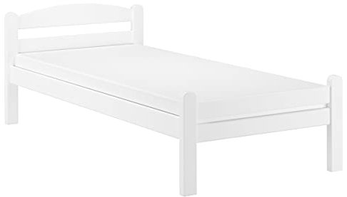 Erst-Holz®Weißes Einzelbett Buche massiv 90x200 Bettgestell und wählbare Ausstattung V-60.45-09WRollrost und Matratze inkl.