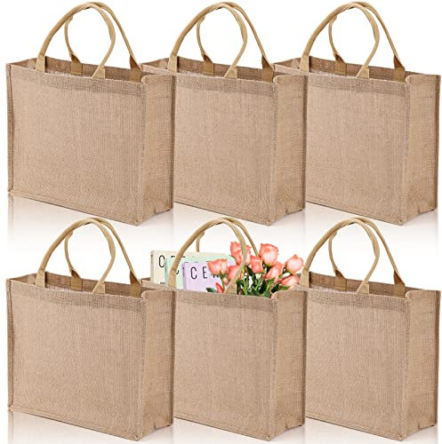 DEAYOU Jute-Tragetaschen, Jute-Markt-Geschenktaschen mit Griffen, Jute-Strandtasche, wiederverwendbar, gefüttert, Einkaufstasche für Heimwerker, Hochzeit, Willkommenstasche, laminierte Innenseite