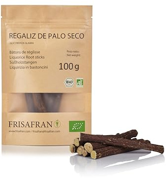 FRISAFRAN | Liquirizia in bastoncini BIO | BASTONI SECCHI, DISIDRATATI | Liquirizia | radici di liquirizia | bastoncini liquirizia | Radici di liquirizia | Direttamente dal produttore | 100g | Puro