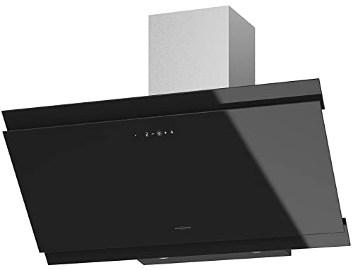 Oranier schwarze Kopffrei-Wandhaube 90 cm Kandia - breite Abluft-Dunstabzugshaube mit Edelstahl-Schacht Touch Control & Fernbedienung