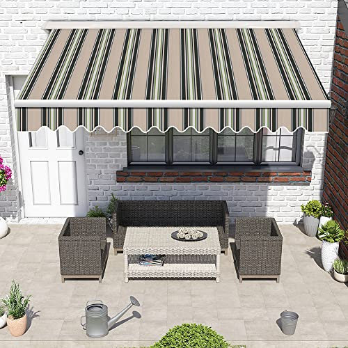 Green Bay 4.5x3M Multi-Stripe Garden Patio Manual Retractable Awning Canopy Sun Shade Shelter Angle Adjustable