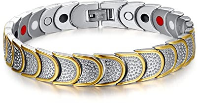 Skcess Leder Armband Gold，Gliederarmbänder Magnetarmband Rostfreier Stahl Magnetarmband Herren 22.5cm