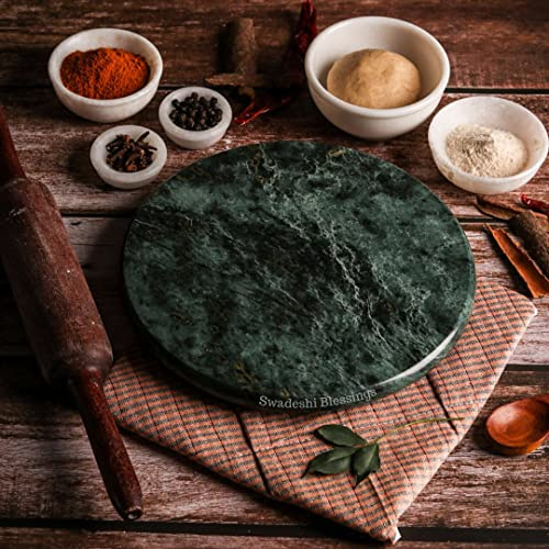 SWADESHI BLESSINGS Handgefertigter Vintage-Marmor-Chakla/indischer Roti-Maker/Brotbackmaschine/Marmorplatte für Chapatti/Murmel-Schneidebrett/Pizzamaker/Teigroller