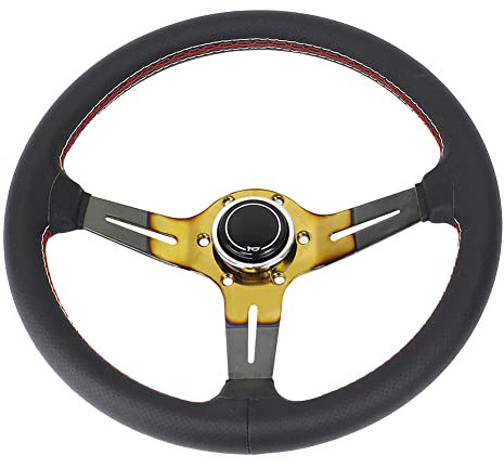 350mm 14 Zoll Sportlenkräder,Asudaro Universal Lenkrad Racing Lenkrad Rutschfestes Steering Wheel Titanblau Konkav Autolenkrad Leder Motorsport Lenkrad Autoumbau Zubehör,Tippe A