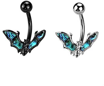 beyoutifulthings Bauch-nabelpiercing Fledermaus Abalone Schwarz Silber Nabel-Piercing Chirurgenstahl Bananabell Stab-länge 10-mm