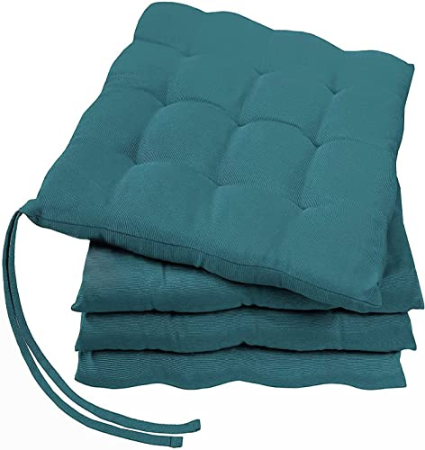 GREEN MARK Textilien Lot de 4 coussins de chaise basiques - Pour l'extérieur ou l'intérieur - 40 x 40 cm - Doux - Bleu pétrole