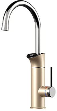 Electric Water Tap for Kitchen 220V 3.2Kw Electric Instant Heating Faucet 2In1 Tankless Instantaneous Water Heater LED Digital Display, 360° Heating Mixer Tap,Gold