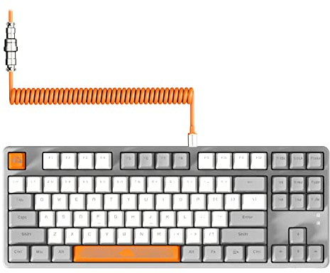 A.JAZZ AK873-75% Wired Gaming Tastatur mit Spiral USB-C Kabel-Hot Swappable Blauer Schalter Mechanische Tastatur-Light Up TKL 80% Kompakt 87 Tasten PBT Keycap-Abnehmbare Magnetic Abdeckung für PC/Mac