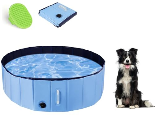 DEWEL Piscina per Cani,120x30cm Piscina per Cani Pieghevole, Vasca da Bagno per Cani con valvola di scarico dell'acqua,Bagno per Cani, Per Animali Domestici,Blu