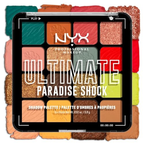 NYX Professional Makeup Lidschattenpalette mit 16 Farbtönen, Intensives und langanhaltendes Finish, Vegane Formel ohne Inhaltsstoffe tierischen Ursprungs, Ultimate Shadow, Farbton: Tropic Shock