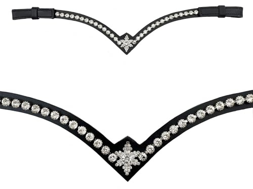 Leone Equipment Stirnriemen Pferd Glitzer in Geschenkbox (X-Full/X-Warmblut, Silber Steine/Schwarz Leder)