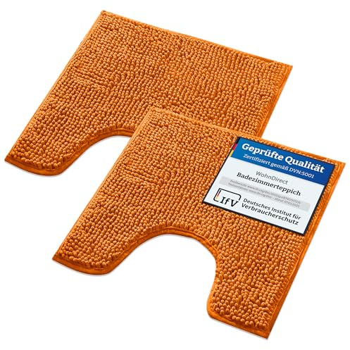 WohnDirect Badematten Set 2 teilig - Orange 45 x 45 cm MIT WC-Ausschnitt - rutschfest & Waschbar - Badvorleger, Badezimmerteppich, WC Vorleger