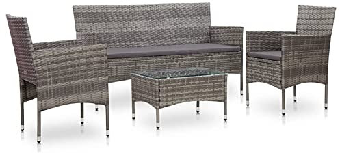 Festnight Lounge Set Gartenmöbel Set gartensofa Rattan Gartenlounge Outdoor Balkon Lounge Loungemöbel Terrasse Garten Loungeset Sitzgruppe Sitzgarnitur-Grau-4-tlg