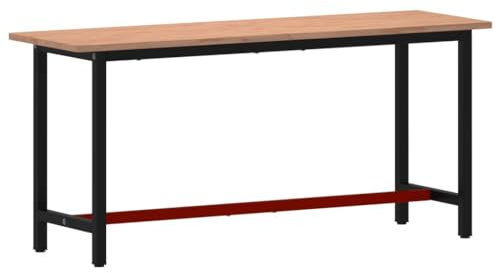 vidaXL Werkbank, Werktisch mit Metallgestell, Arbeitstisch mit großer Arbeitsfläche, Werkzeugbank Arbeitsplatte, Massivholz Buche Metall