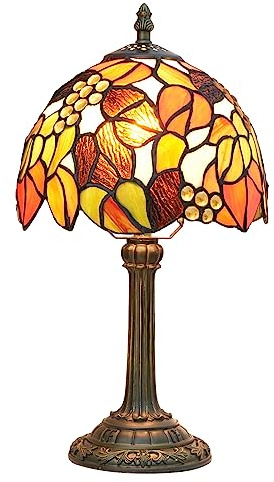 Blivuself Tiffany Buntglas Tischlampe Orange Trauben Schlafzimmer Nachttisch Schreibtisch Licht Für Büro Schlafsaal Bar Dekorieren Retro Stil Einzigartige Nette Akzent Dekor 8 Dorf Nachttisch Lampen