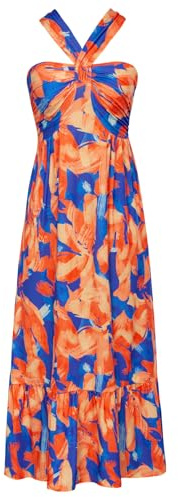 2024 Summer Women's Criss Cross Halterneck Sleeveless Floral Print Flowy A Line Maxi Dress Blue Flowers XXL