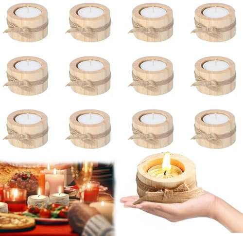 Bougeoir Bois Durable Naturel 12pcs Photophore Bois 5.8x2.5cm Chandelier Bois Facile à Nettoyer Déforment Pas Facilement pour MaisonTable Mariage Saint Valentin Halloween Noël Fête