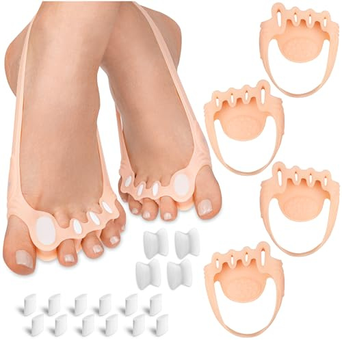 HALUTO Zehenspreizer für alle Zehen mit Antirutschstreife - 4 Stk - Zehentrenner für Überlappende Zehen - Ballenzehen Korrektur mit Magnet - Hammerzehen Korrektur - Toe Separator - Toe Spacer