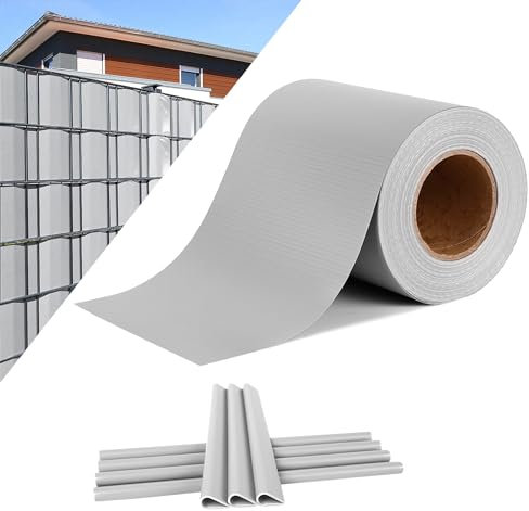 UISEBRT Strisce frangivista in PVC per recinzioni a doppia asta, 65 m x 19 cm, con clip di fissaggio 450 g/m², protezione dal vento da giardino, grigio