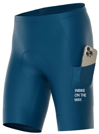 INBIKE Culotte Ciclismo Hombre con Gel Acolchado Bolsillos MTB Ciclismo Pantalones Cortos Transpirable Secado Rápido Verano Transpirable Azul L