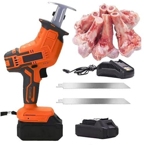 Sierra EléCtrica Para Huesos | Sierra Para Huesos Carnicero, Sierra Alternativa, Alimentada Por BateríA, Sierra Para Huesos InaláMbrica Para Comercial- 2 BateríAs + 2 Dientes De Sierra,Black