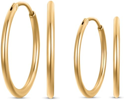 day.berlin 4er Set Creolen Cleo 18k vergoldet | Damen Ohrringe 18mm und 22mm Durchmesser, 2mm stark, 316L Edelstahl nickelfrei und wasserfest