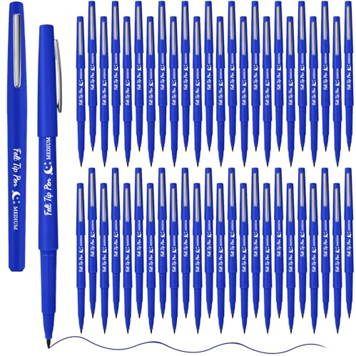 Fuyoooo 50 Pcs Felt Tip Pens Bulk Medium Point 0.7mm Marker Pen Fine Point Felt Fineliner Planner Marker for Journaling, Note Taking, Planner(Blue)