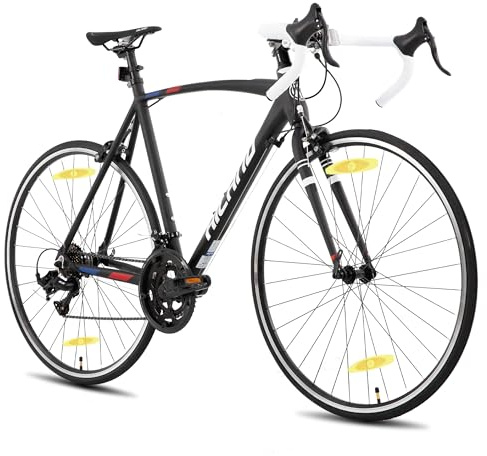Hiland 28 tums män och kvinnor road hybridcykel, 700C pendlarcykel, 14 hastigheter stadscyklar för vuxna, 500 mm ram svart cykel
