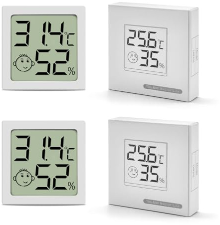 Thermometer Hygrometer Innen Set, Mini Digital LCD Luftfeuchtigkeitsmesser Zimmerthermometer Feuchtigkeitsmessgerät für Wohnzimmer Büro Babyzimmer Gewächshaus (2 Stück)