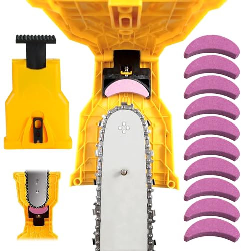 HIULLEN Affuteuse de Chaine Tronconneuse, Ensemble d'affûteur de Tronçonneuse avec 10 Pierres à Aiguiser, Aiguiseur de Chaîne de Tronçonneuse pour Bûcherons, Tondeuses à Gazon, Tronçonneuses