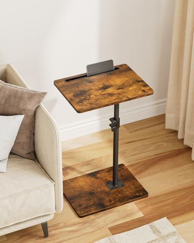 HEYZOEY Mesa auxiliar, forma C ajustable en altura, mesa de sofá giratoria 360°, mesa de café pequeña, 40x30x(45-81) cm, mesa de madera para laptop para dormitorio, salón, oficina (Marrón rústico)