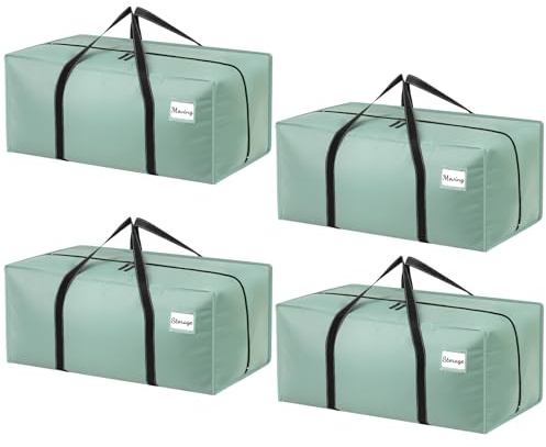 Dntorx 4 Pack 120L Moving Bags and Storage Bags, Large Moving Box with Zip | PP material, waterproof, sturdy handles, L-shaped zip, max load 200 lbs, ideal for moving, dorms, travel and bedding storage
