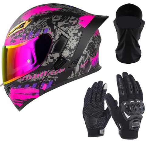DriveNova Motorradhelm - Klapphelm Modularer Helm mit Doppelvisier, ECE/DOT Zertifiziert Motorrad Helm Integralhelm Jethelm mit Handschuhe Maske für Erwachsene Damen und Herren