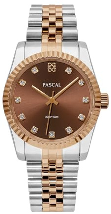 PASCAL Timeless Classic Diamond Watch for Men– Swiss Quartz Watch with Lab-Grown Diamonds, Sapphire Crystal, Elegant Dress Watch Gift,10 ATM Water Resistant, Fits 6.5-9.5 Wrists (Cocoa Brown, 36)