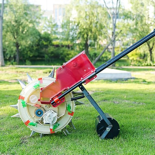 HJDSUDU Spandiconcime Portatile, spandiconcime per Prato per fertilizzanti, seminatrice a rulli a Spinta Manuale, seminatrice Portatile a Spinta Manuale, profondità Regolabile,10 Holes