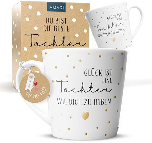 Amari® Tasse für die Beste Tochter – Dankeschön Geschenk – Kaffeebecher für Tochter – Teetasse mit Botschaft – Geschenkidee für die Tochter