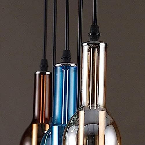 TAIYUESHAN Lámpara Colgante Industrial Vintage con Pantalla de Botella de Vino de Vidrio de Colores Lámpara Colgante Retro para Comedor Botella de Vidrio Azul Ajustable en Altura