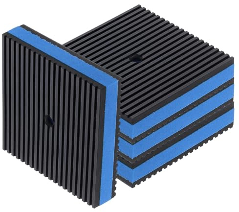 sourcing map 4pcs Anti Vibration Pads for Washing Machine, 4.02'' x 4.02'' x 7/8'' Vibration Damping Pads Sound Isolation Ribbed Rubber Mats with EVA Center with Pre-Drill Hole, Black/Blue