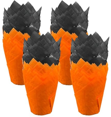 Scrumptious! - 200 pirottini per muffin in carta oleata, colore arancione e nero, ideali per Halloween e feste a tema spettrale