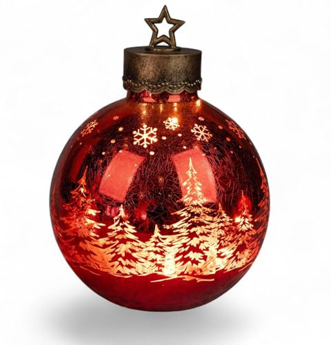 formano LED-dekorativ kula, froströd, 35 cm, glasboll i glasutseende timer 6 h/18 h upplyst – batteridriven, höst, vinter, juldekoration för bord, hylla, fönsterbräda