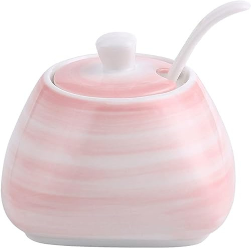 MYUYEE Zuccheriera in Ceramica Colorata con Coperchio zuccheriera in Porcellana con Cucchiaio Piccola saliera Barattolo per la conservazione di caffè Bar e,Rosa