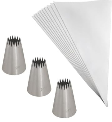 JIHUOO Lot de 3 grandes poches à douille et douilles en acier inoxydable de 2,7 m pour glaçage de gâteaux, beurre et biscuits et 10 poches à douille pour churros, macarons, coquillages