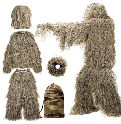 Xoeryoy Ghillie -Anzug 3D Camo Blattleichte Jagdkleidung für Männer atmungsaktives Ghillie Poncho für Jäger, Scharfschützen Airsoft, Paintball, m