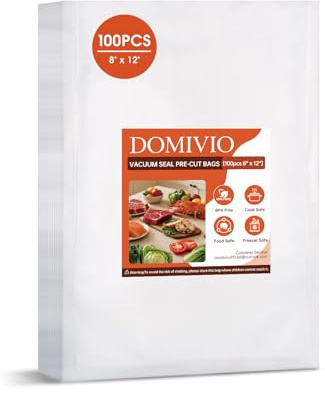 DOMIVIO Vakuumbeutel Lebensmittel 100 Stk. 8″×12″ – BPA-frei, Sous-Vide & Gefrierschrank geeignet, leistungsstarkes Vakuum für kleine Portionen