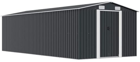 ACAGALA Capanno in metallo 257 x 580 x 181 cm, casetta per attrezzi con tetto a due falde, porte a battente e 4 ventilazione, resistente alle intemperie, per giardino, terrazza, cortile, giardino
