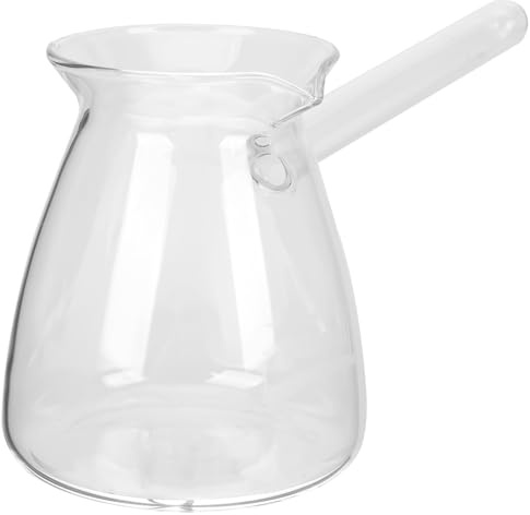 Cafetière Théière en Verre Épais Poignée Latérale, 1 Pièce | Verre Résistant à Chaleur, Bec en V, Chauffe Lait, Préparation du Turc, Pot Turc Verre