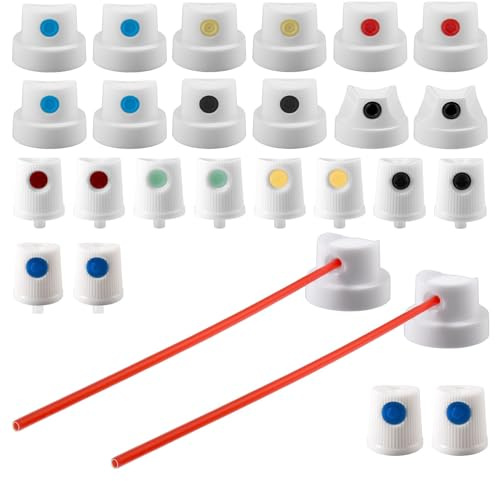 LEONTOOL Tappi universali per vernice spray, 26 tappi assortiti e adattatori di ricambio per diverse bombolette spray, ugelli per vernice, punte per graffiti, riparazioni auto, progetti fai da te