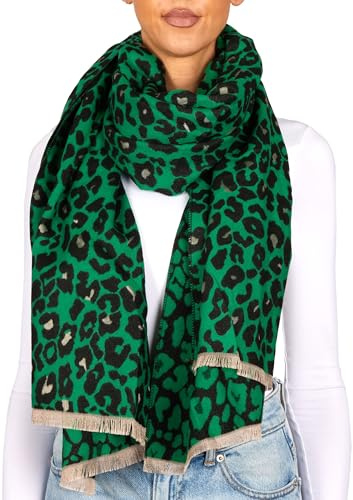 BRUBAKER Cashmirillo Damen Schal mit Leoparden Muster - 70 x 200 cm | Warm, Kuschelig und Oversized - Leo Damenschal für Herbst und Winter - Herbstschal Winterschal mit weichem Kaschmir-Gefühl