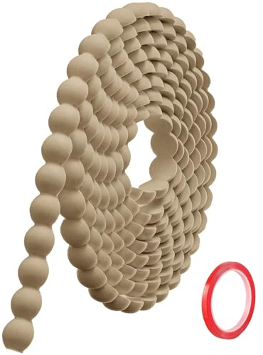 Hengrongshen Moulure Murale Décorative Adhésive Couleur Bois (3M x 18mm) Moulure en PVC Flexible avec Bordure Perlée 3D, Baguette de Finition Hydrofuge et À Peindre pour Mur, Cadre de Miroir et Bords